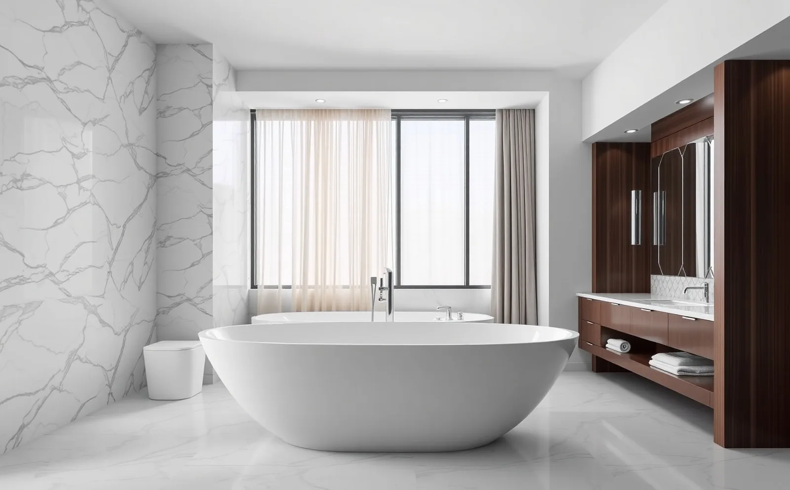 Before and after: tub removed, curbless shower installed Haven bathrooms in Aventura, FL — large-format tile being set in a walk-in shower with linear drain