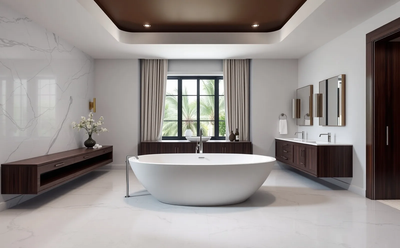 Before and after: tub-to-shower conversion in a Doral home Haven bathrooms in Doral, FL — large-format tile being set in a walk-in shower with linear drain