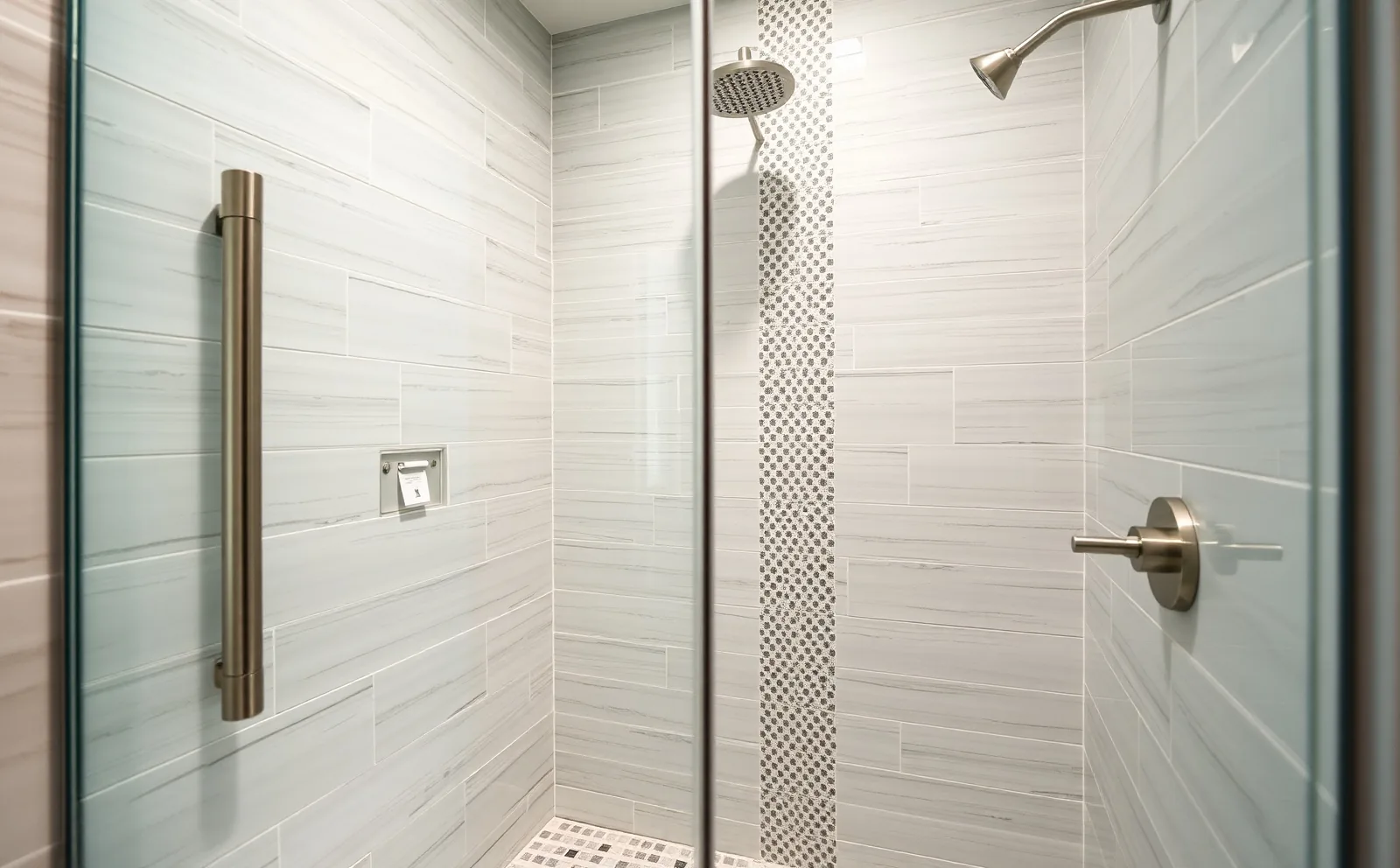A Haven-installed curbless walk-in shower with frameless glass and custom tile in a Homestead, FL home — built for the region's humidity, salt air, and storm season. Haven bathrooms in Homestead, FL — Schluter waterproofing membrane applied to shower walls before tiling