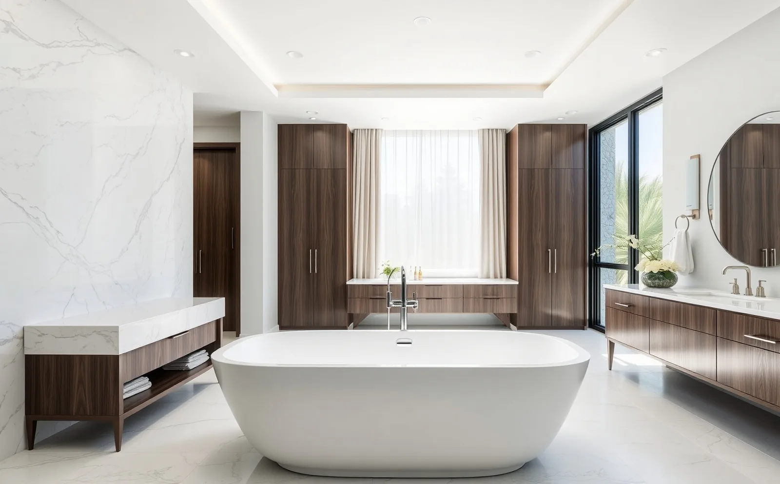 Haven's tub-to-shower conversion service removes outdated bathtubs, relocates plumbing, and installs a fully tiled, frameless glass shower — completed in days, not weeks. Haven bathrooms in Homestead, FL — large-format tile being set in a walk-in shower with linear drain