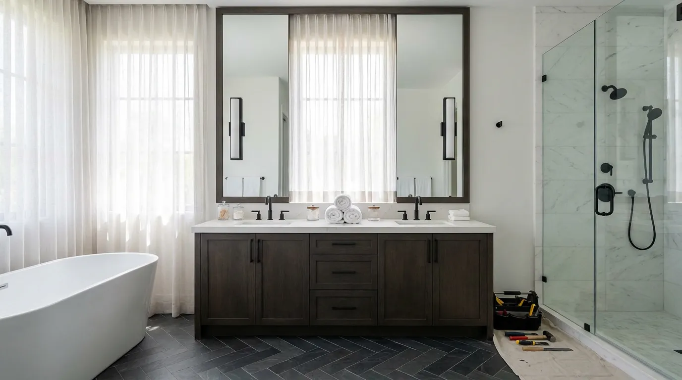 In-house crews handle every trade — no subs Haven Full Remodel in South Florida — tile layout and grout work in progress