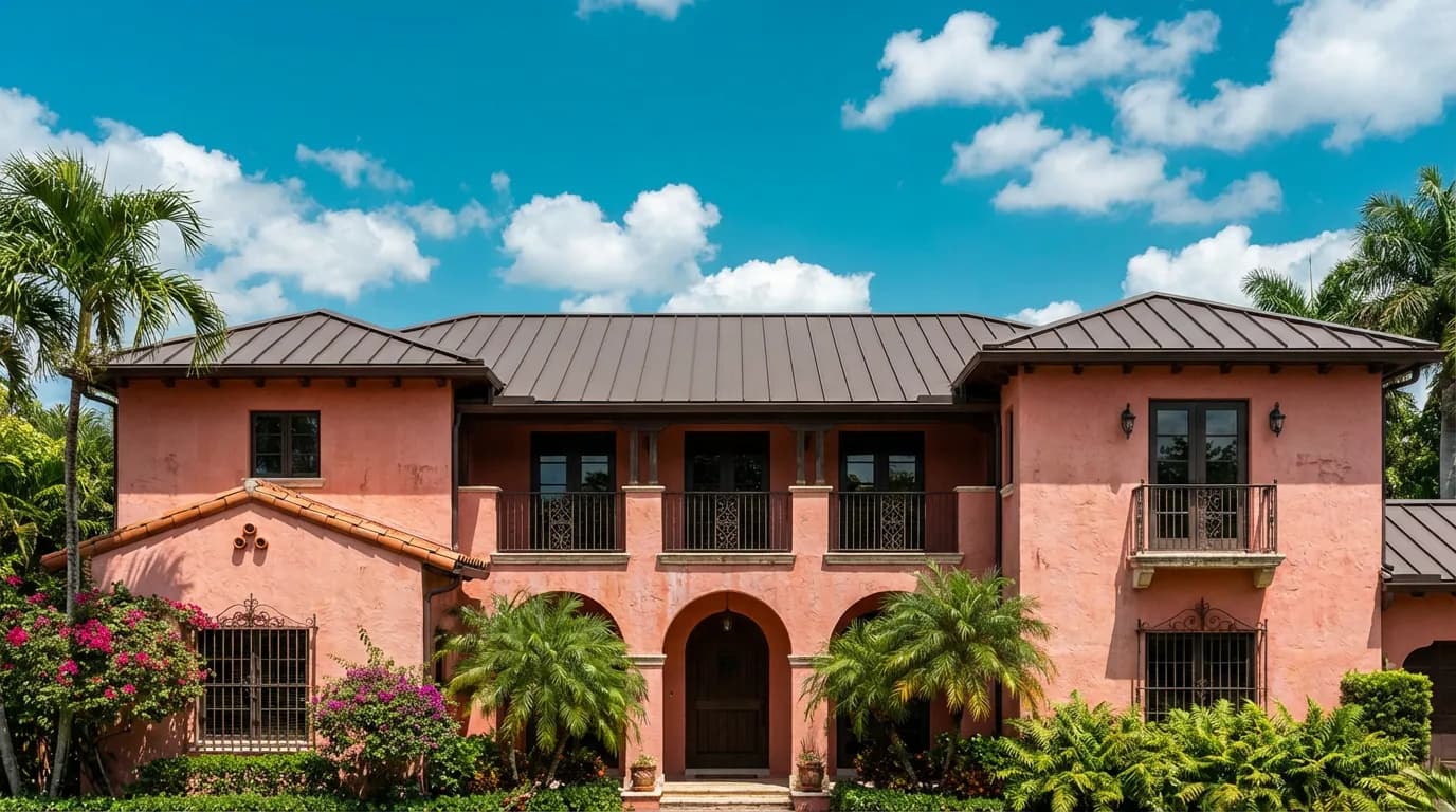 Standing seam panels with hidden-clip fasteners Haven crew installing metal roofing materials on a Miami, FL home — detail of underlayment and fastener pattern