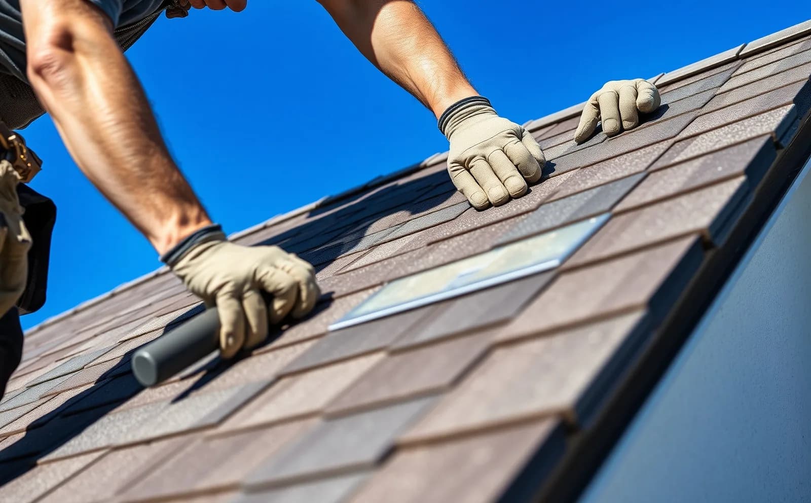 A Haven crew completes a full HVHZ-compliant roof replacement in Homestead, FL, with six-nail fastening patterns and NOA-approved underlayment throughout. Haven roofing project in Homestead, FL — crew removing old roofing material and inspecting decking