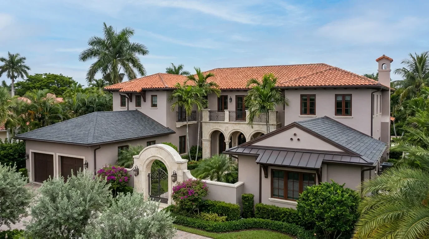 Roofing contractor reviewing a cost estimate with a South Florida homeowner