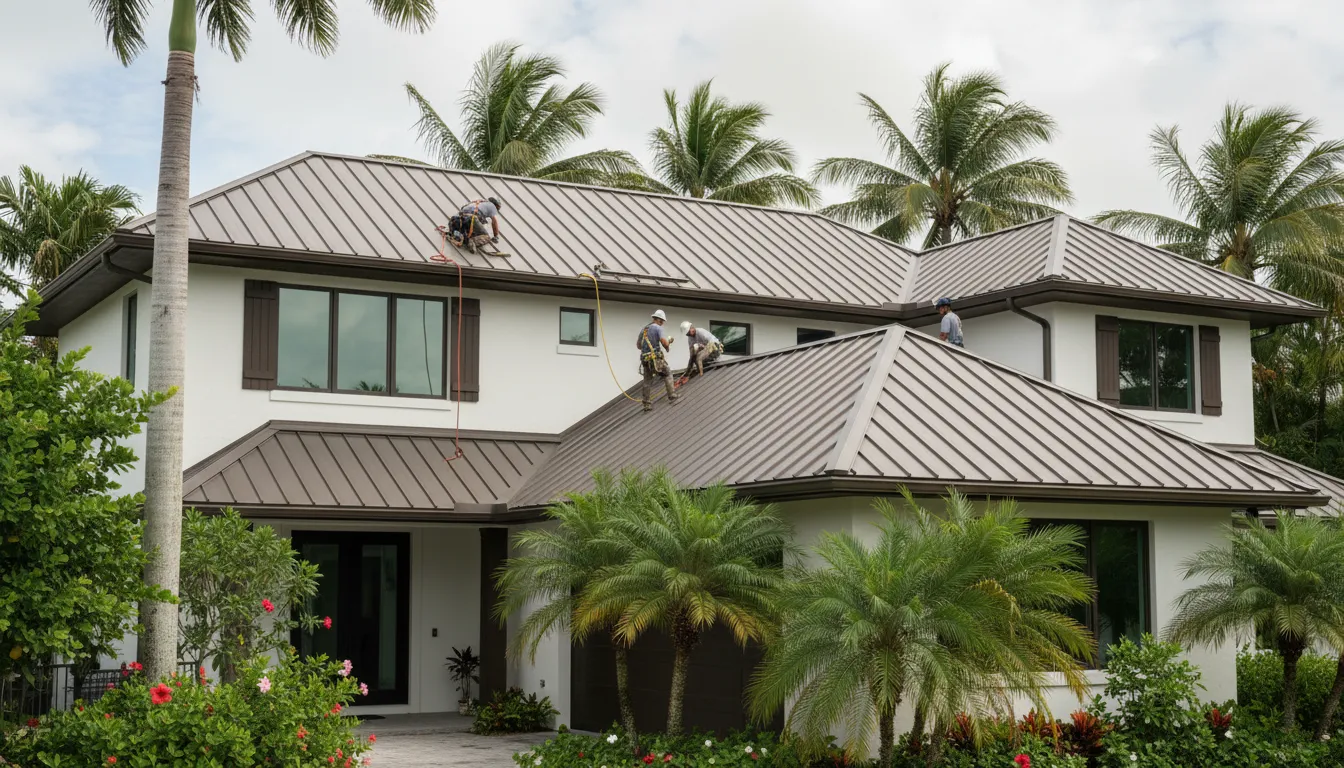 A Haven crew installs an NOA-approved underlayment system on a Miami-Dade residential roof replacement